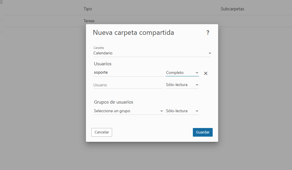 Configuración de permisos de la carpeta compartida para usuarios y grupos